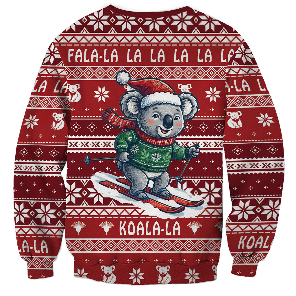 Australia Christmas In July Sweatshirt Koala Santa Skiing Red Color