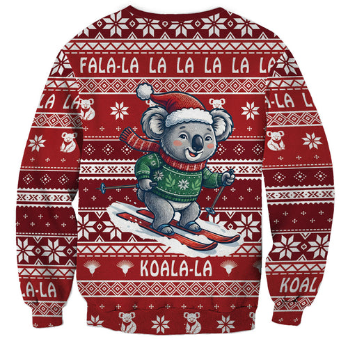 Australia Christmas In July Sweatshirt Koala Santa Skiing Red Color