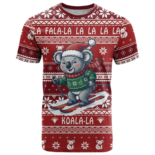 Australia Christmas In July T Shirt Koala Santa Skiing Red Color
