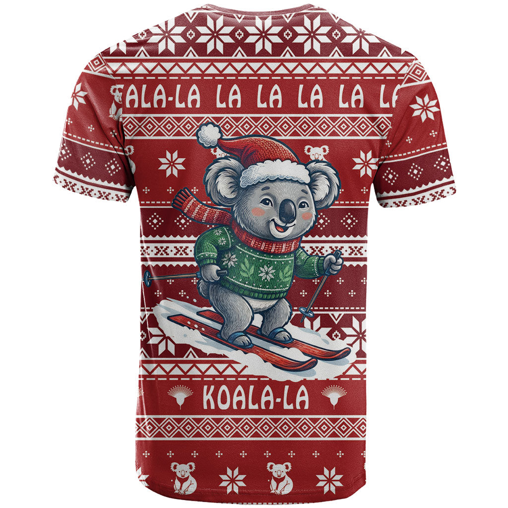 Australia Christmas In July T Shirt Koala Santa Skiing Red Color