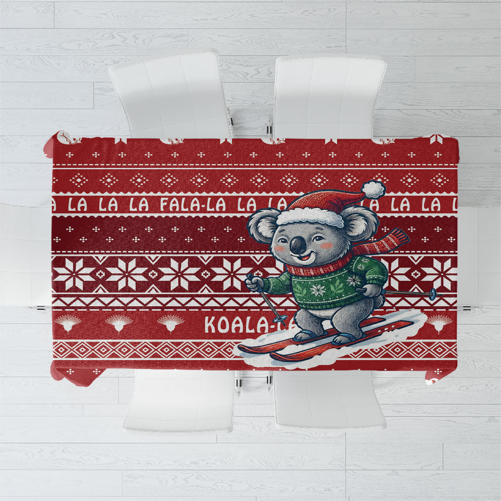 Australia Christmas In July Tablecloth Koala Santa Skiing Red Color