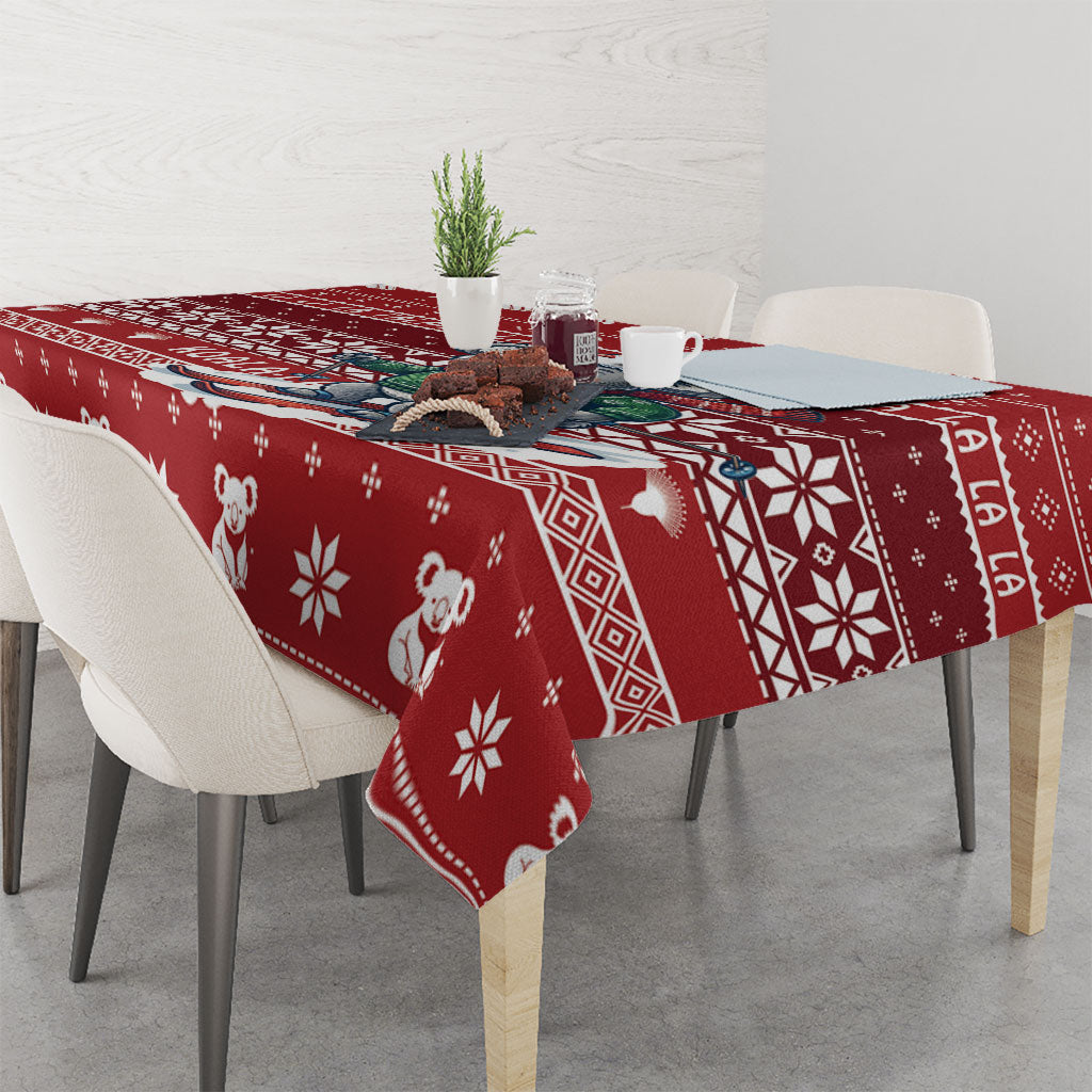 Australia Christmas In July Tablecloth Koala Santa Skiing Red Color