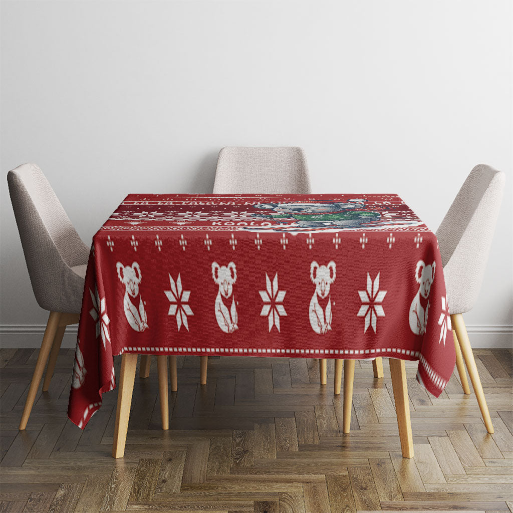 Australia Christmas In July Tablecloth Koala Santa Skiing Red Color