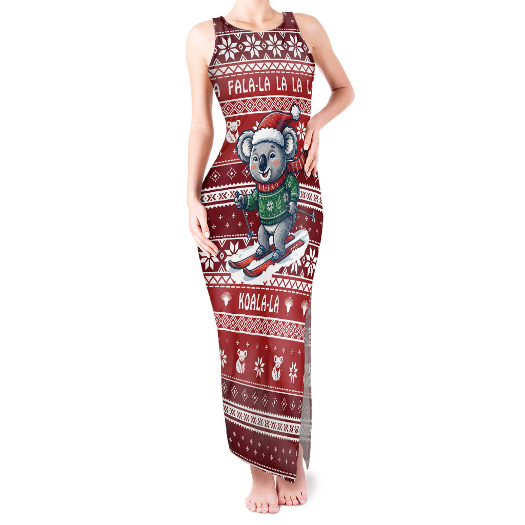 Australia Christmas In July Tank Maxi Dress Koala Santa Skiing Red Color