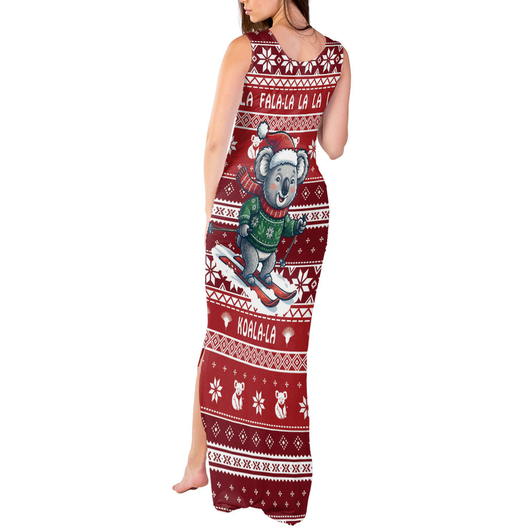 Australia Christmas In July Tank Maxi Dress Koala Santa Skiing Red Color