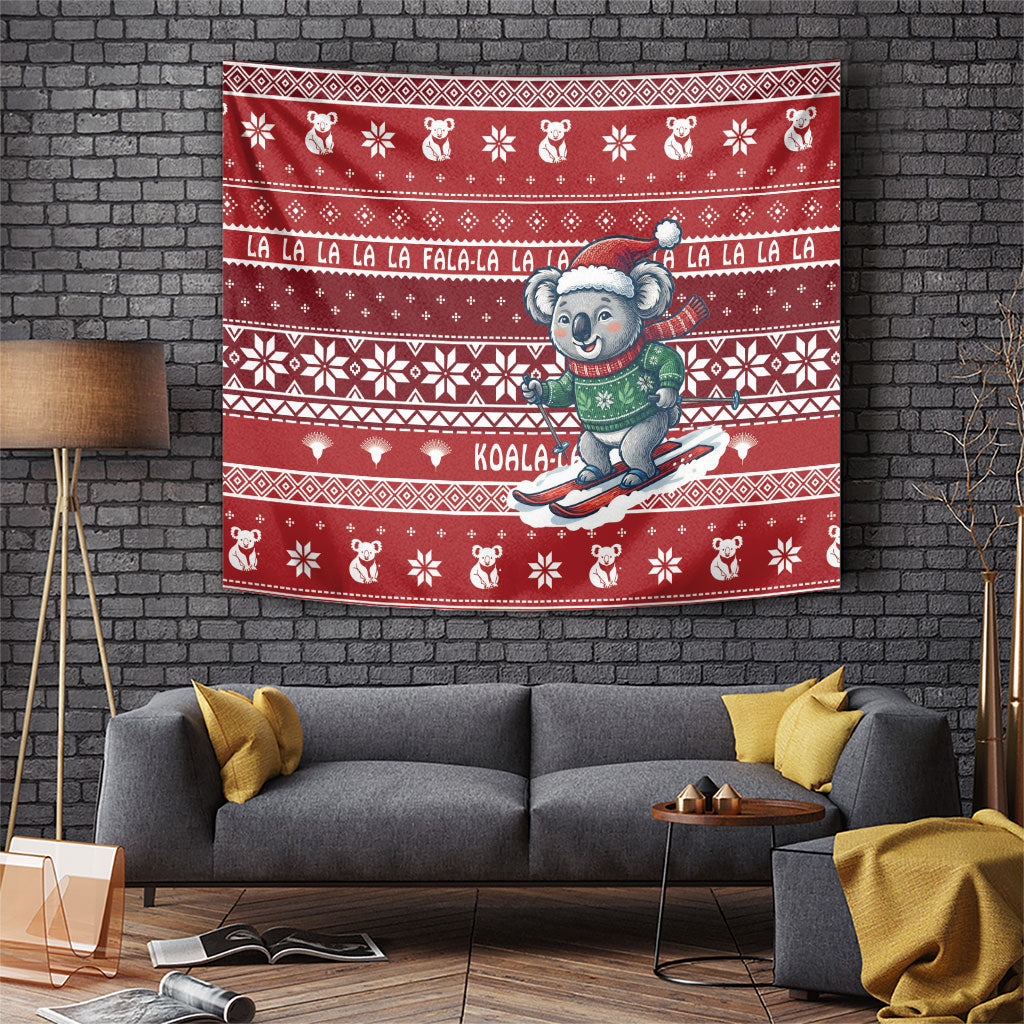 Australia Christmas In July Tapestry Koala Santa Skiing Red Color