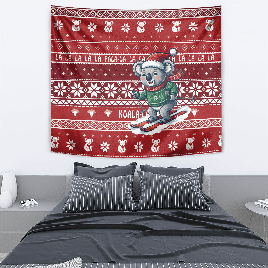 Australia Christmas In July Tapestry Koala Santa Skiing Red Color