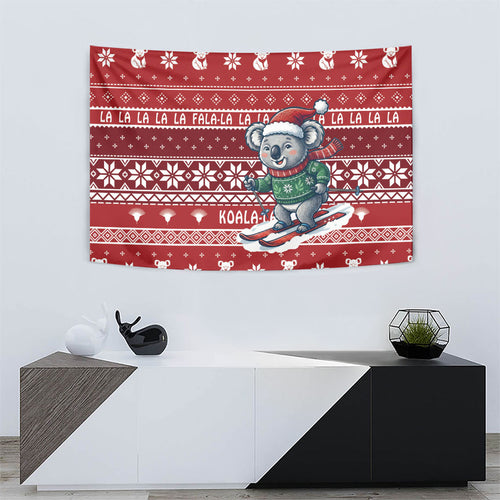 Australia Christmas In July Tapestry Koala Santa Skiing Red Color