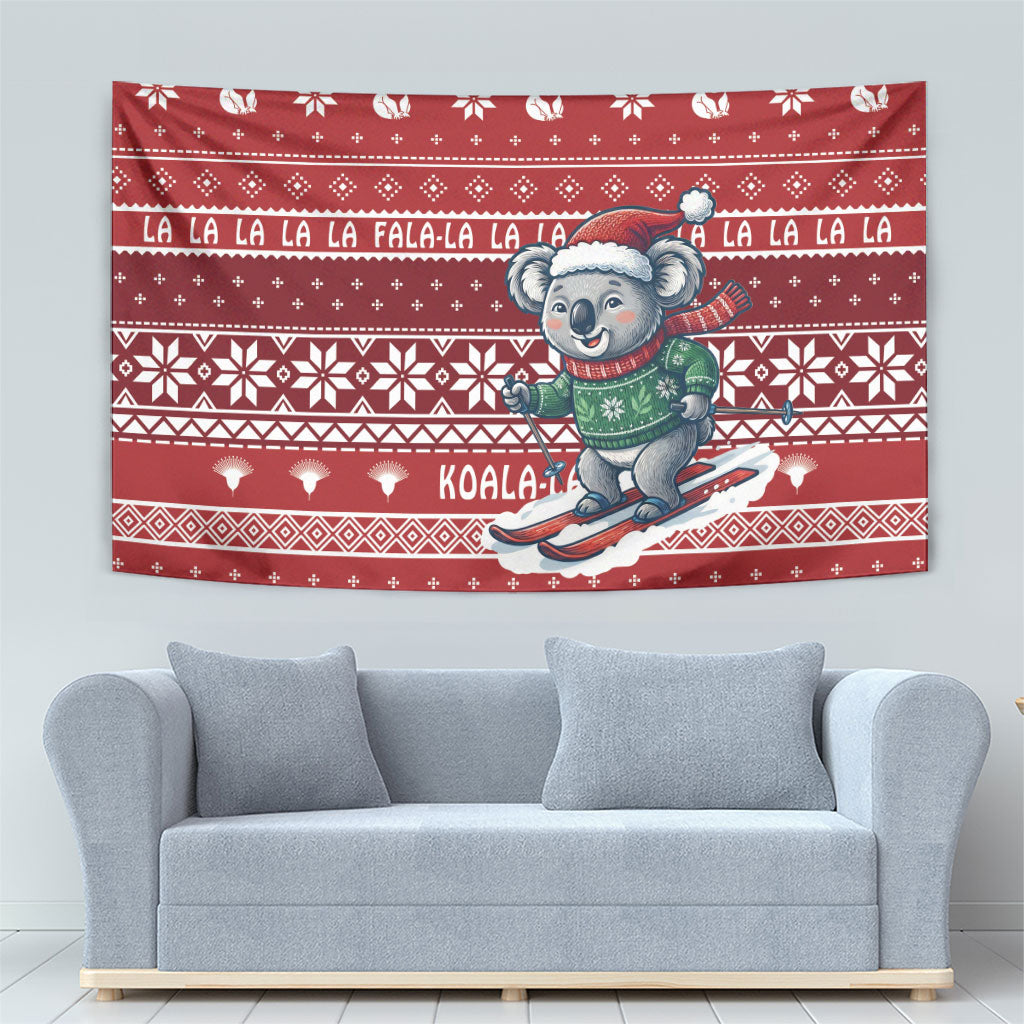 Australia Christmas In July Tapestry Koala Santa Skiing Red Color