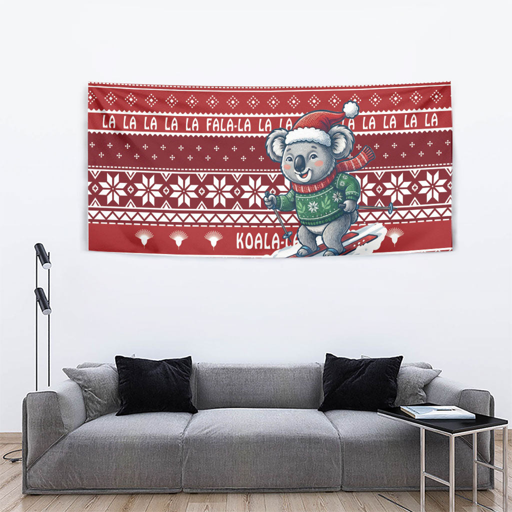 Australia Christmas In July Tapestry Koala Santa Skiing Red Color