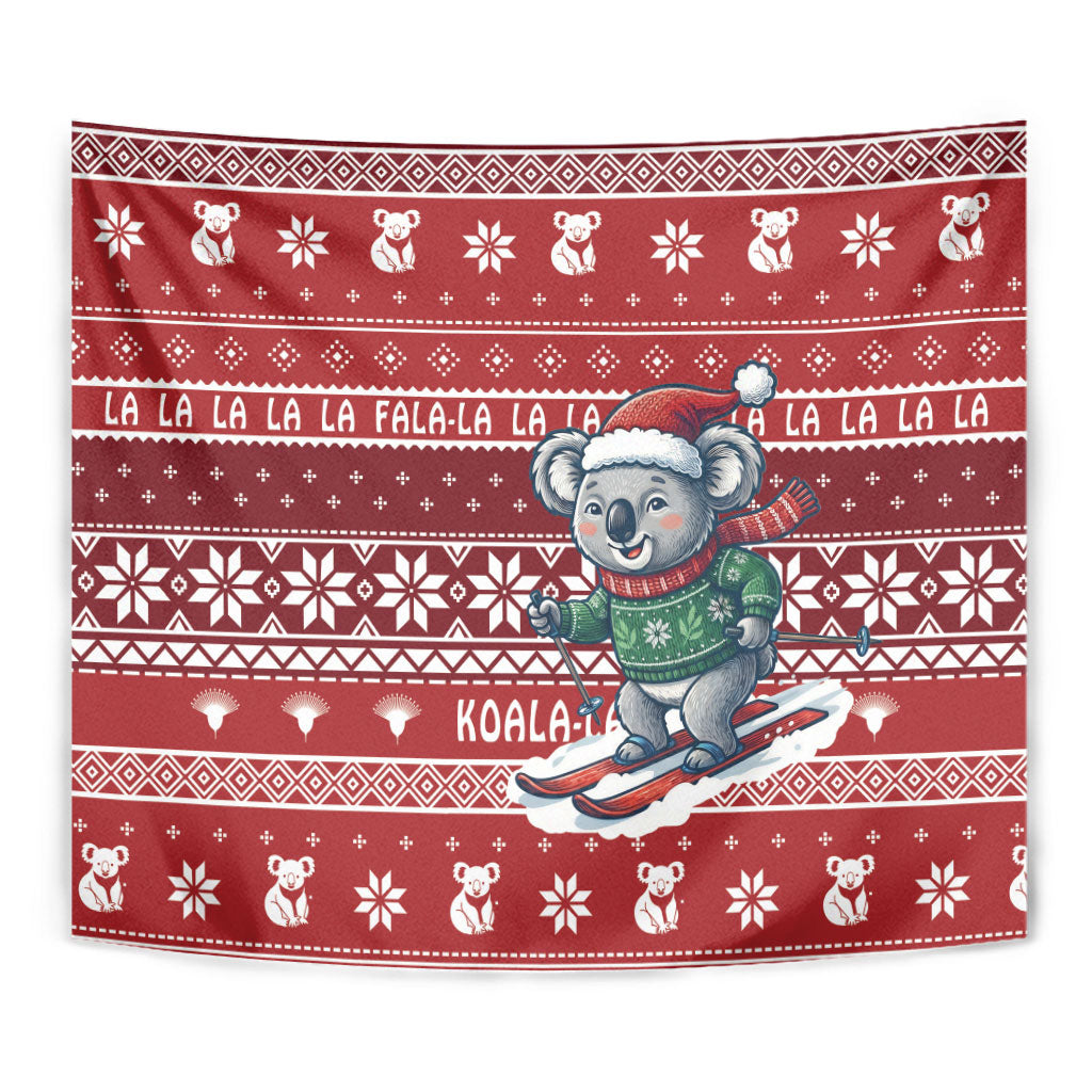 Australia Christmas In July Tapestry Koala Santa Skiing Red Color