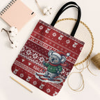 Australia Christmas In July Tote Bag Koala Santa Skiing Red Color