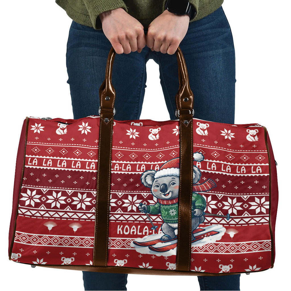 Australia Christmas In July Travel Bag Koala Santa Skiing Red Color