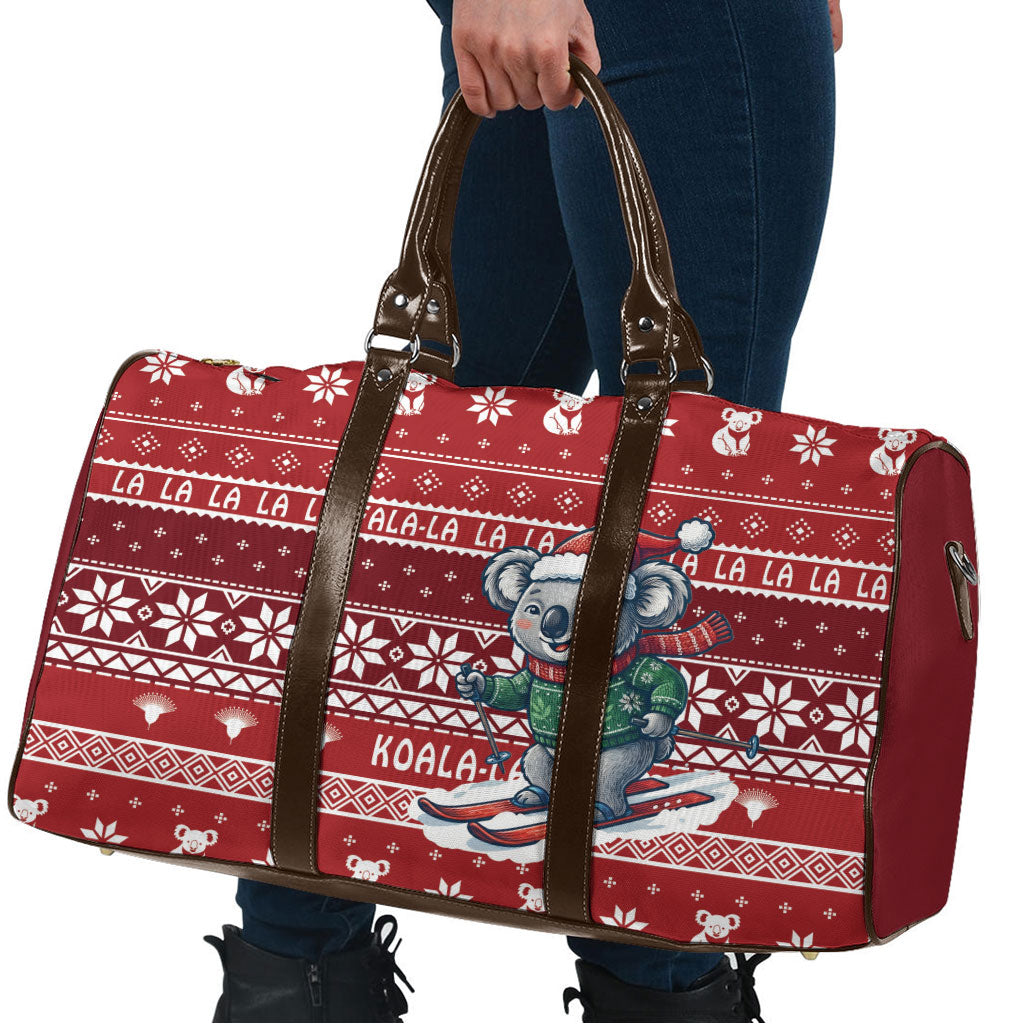 Australia Christmas In July Travel Bag Koala Santa Skiing Red Color