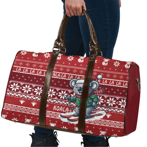Australia Christmas In July Travel Bag Koala Santa Skiing Red Color