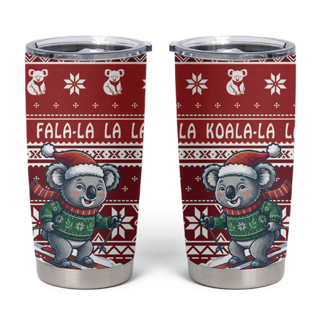 Australia Christmas In July Tumbler Cup Koala Santa Skiing Red Color