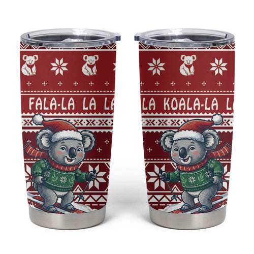 Australia Christmas In July Tumbler Cup Koala Santa Skiing Red Color