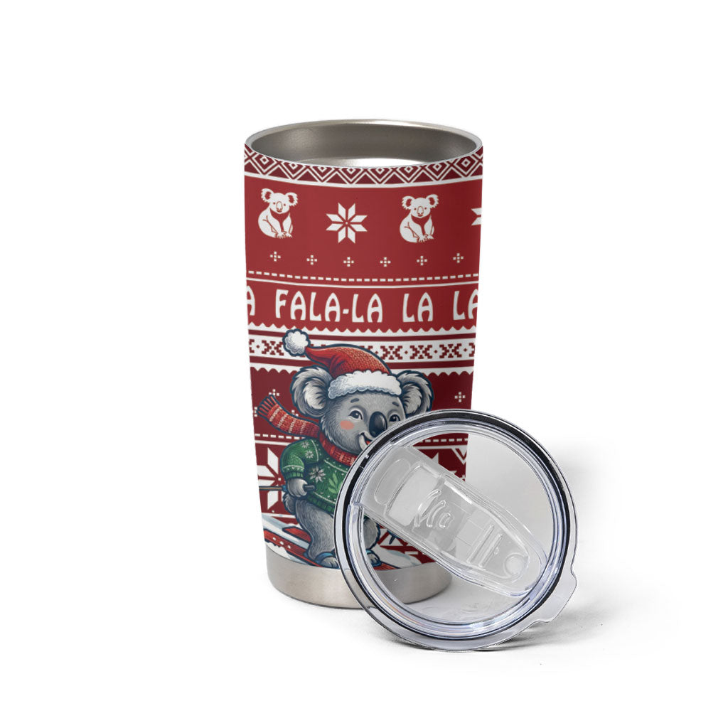 Australia Christmas In July Tumbler Cup Koala Santa Skiing Red Color