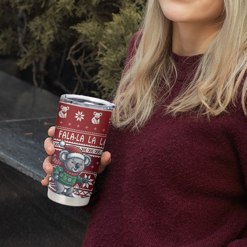 Australia Christmas In July Tumbler Cup Koala Santa Skiing Red Color