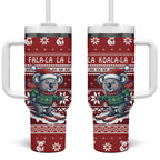 Australia Christmas In July Tumbler With Handle Koala Santa Skiing Red Color