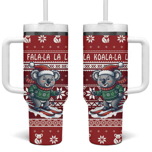 Australia Christmas In July Tumbler With Handle Koala Santa Skiing Red Color