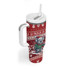 Australia Christmas In July Tumbler With Handle Koala Santa Skiing Red Color