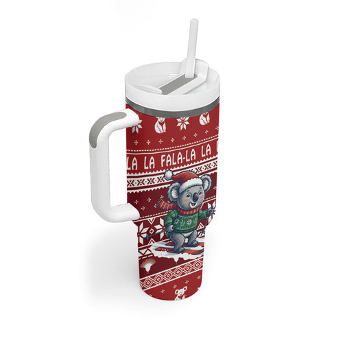 Australia Christmas In July Tumbler With Handle Koala Santa Skiing Red Color
