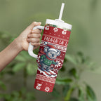 Australia Christmas In July Tumbler With Handle Koala Santa Skiing Red Color