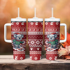 Australia Christmas In July Tumbler With Handle Koala Santa Skiing Red Color