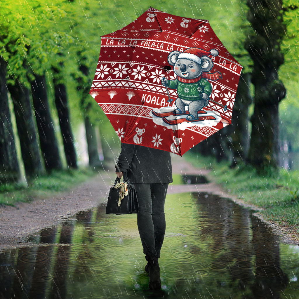 Australia Christmas In July Umbrella Koala Santa Skiing Red Color
