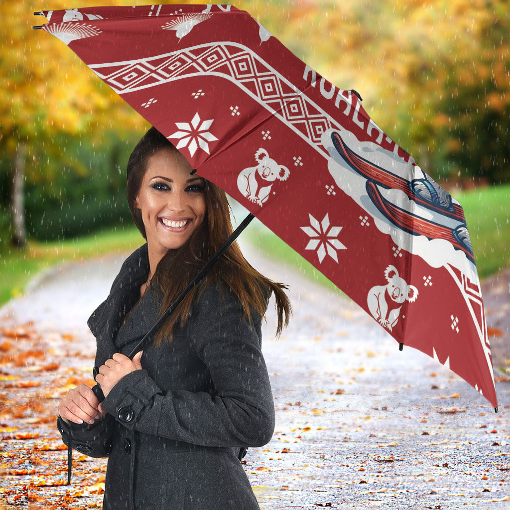 Australia Christmas In July Umbrella Koala Santa Skiing Red Color