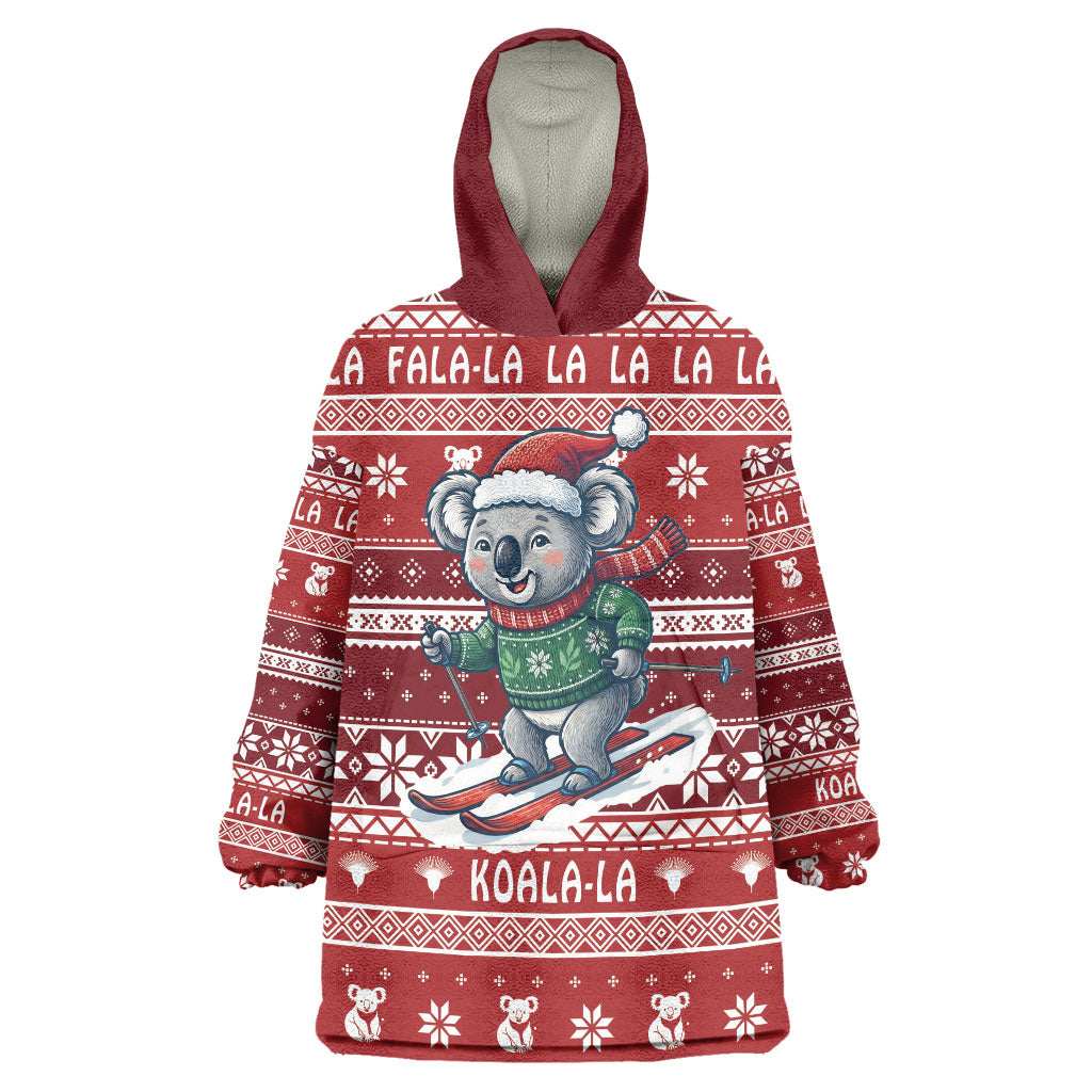Australia Christmas In July Wearable Blanket Hoodie Koala Santa Skiing Red Color