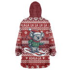 Australia Christmas In July Wearable Blanket Hoodie Koala Santa Skiing Red Color