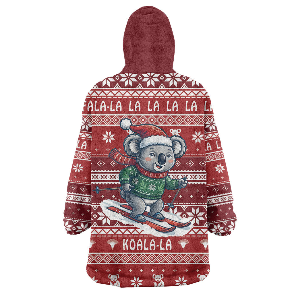 Australia Christmas In July Wearable Blanket Hoodie Koala Santa Skiing Red Color