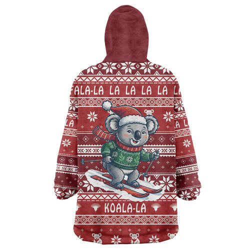 Australia Christmas In July Wearable Blanket Hoodie Koala Santa Skiing Red Color
