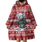 Australia Christmas In July Wearable Blanket Hoodie Koala Santa Skiing Red Color