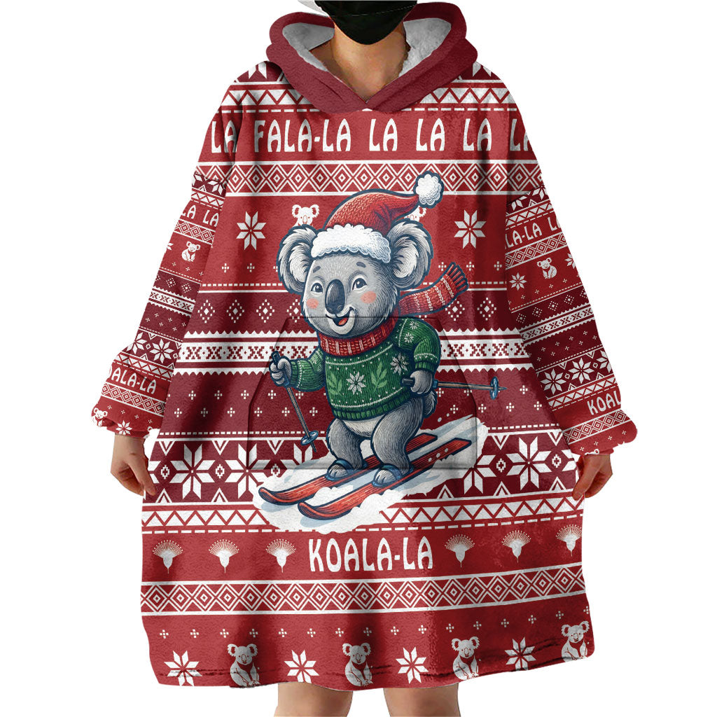 Australia Christmas In July Wearable Blanket Hoodie Koala Santa Skiing Red Color