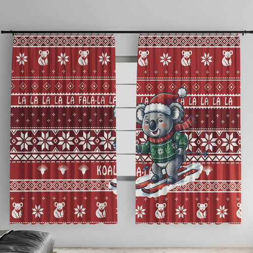 Australia Christmas In July Window Curtain Koala Santa Skiing Red Color