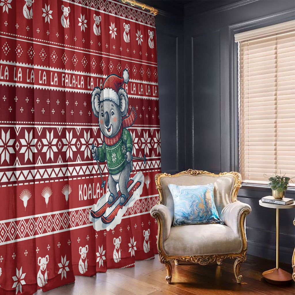 Australia Christmas In July Window Curtain Koala Santa Skiing Red Color
