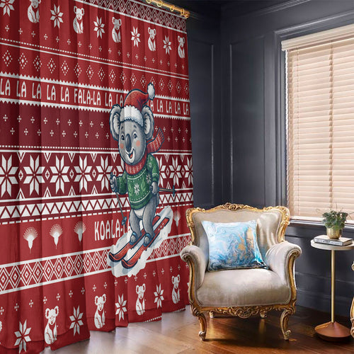 Australia Christmas In July Window Curtain Koala Santa Skiing Red Color