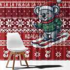 Australia Christmas In July Window Curtain Koala Santa Skiing Red Color