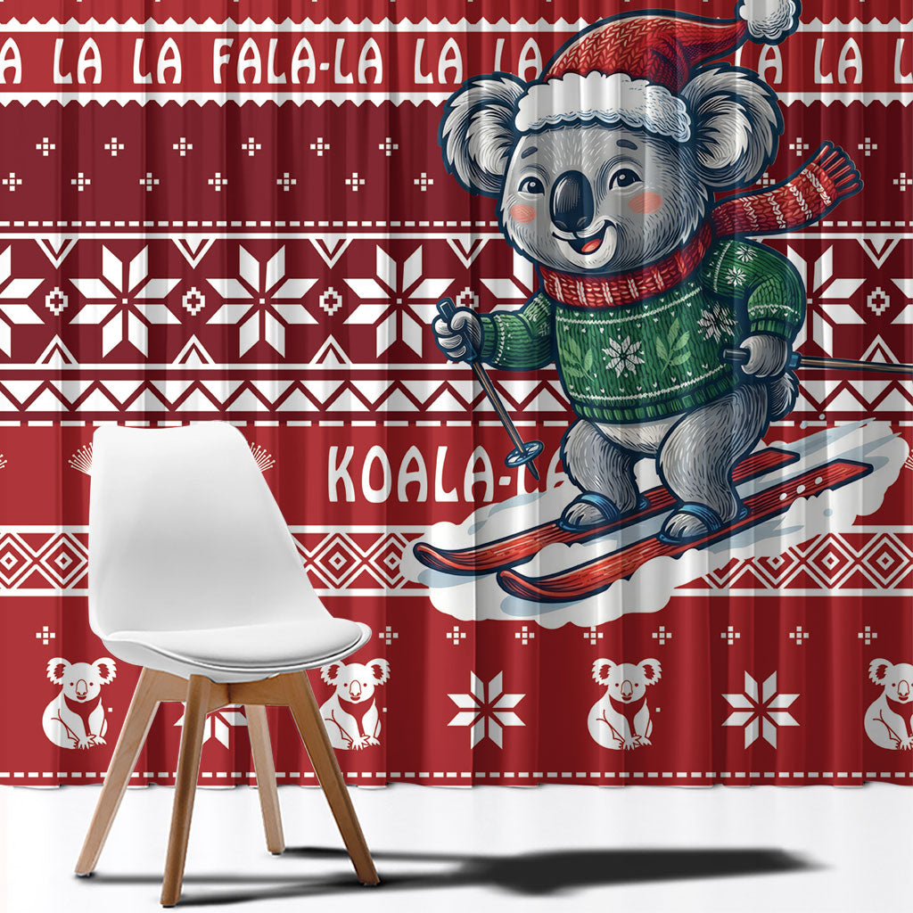 Australia Christmas In July Window Curtain Koala Santa Skiing Red Color