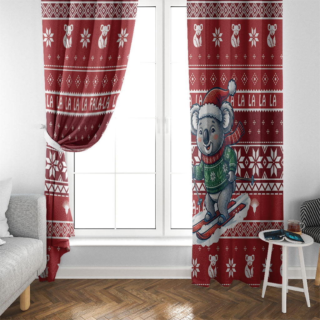 Australia Christmas In July Window Curtain Koala Santa Skiing Red Color