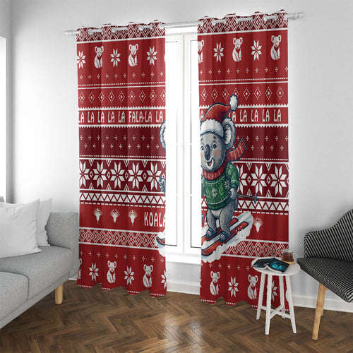 Australia Christmas In July Window Curtain Koala Santa Skiing Red Color
