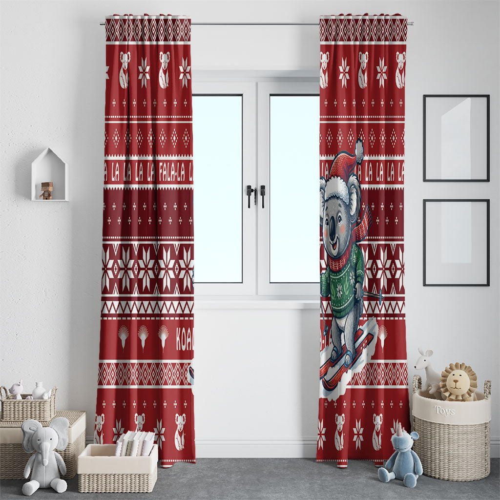 Australia Christmas In July Window Curtain Koala Santa Skiing Red Color