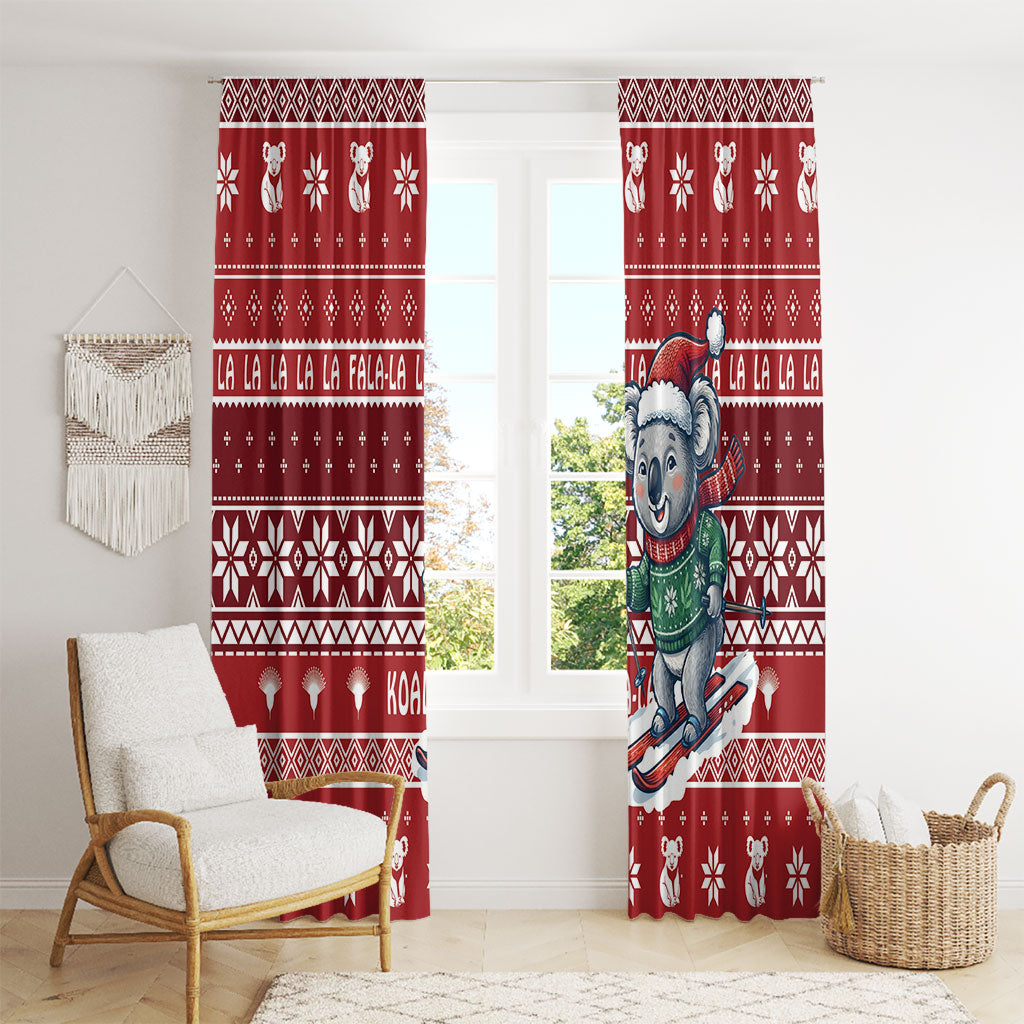 Australia Christmas In July Window Curtain Koala Santa Skiing Red Color