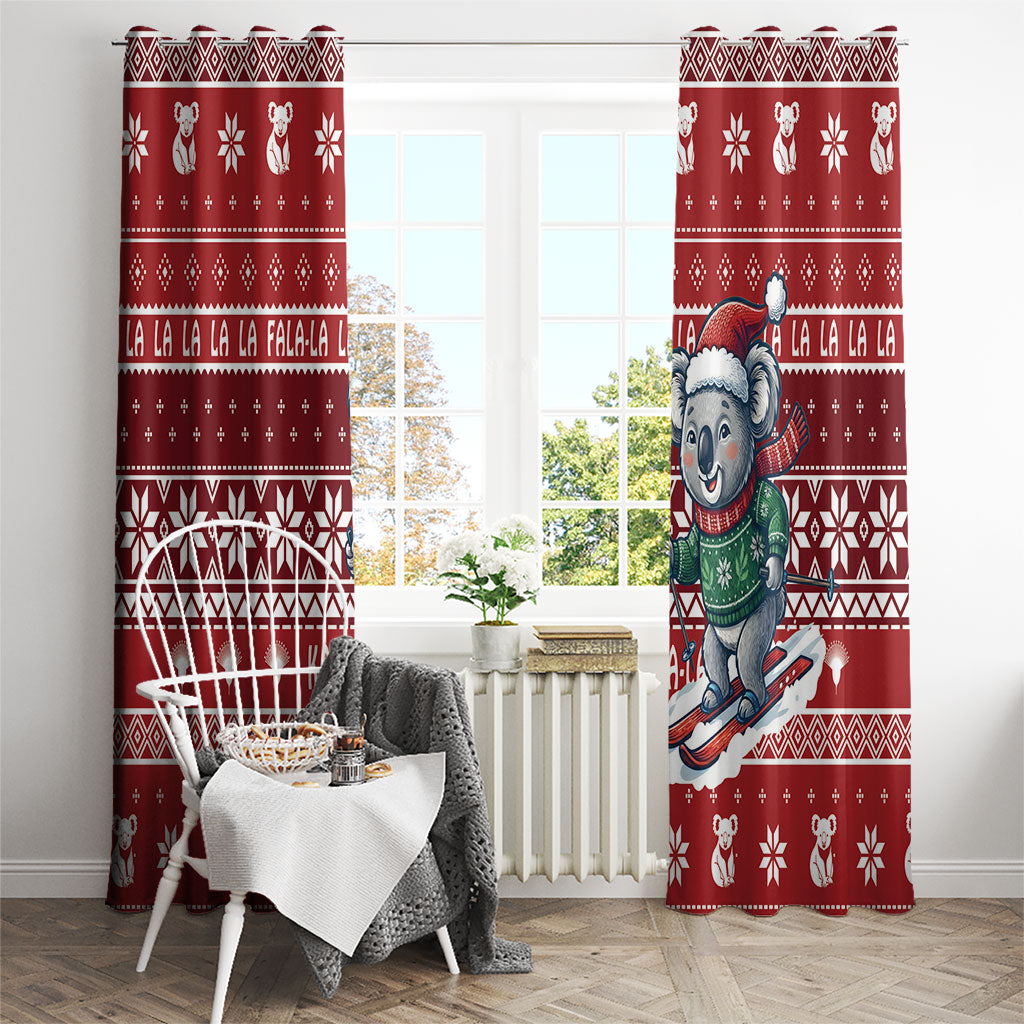 Australia Christmas In July Window Curtain Koala Santa Skiing Red Color