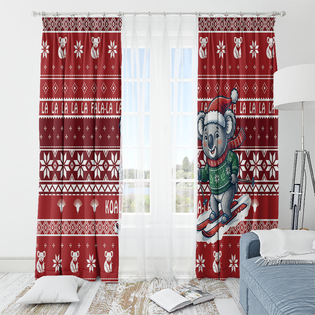 Australia Christmas In July Window Curtain Koala Santa Skiing Red Color