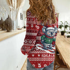 Australia Christmas In July Women Casual Shirt Koala Santa Skiing Red Color