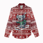 Australia Christmas In July Women Casual Shirt Koala Santa Skiing Red Color